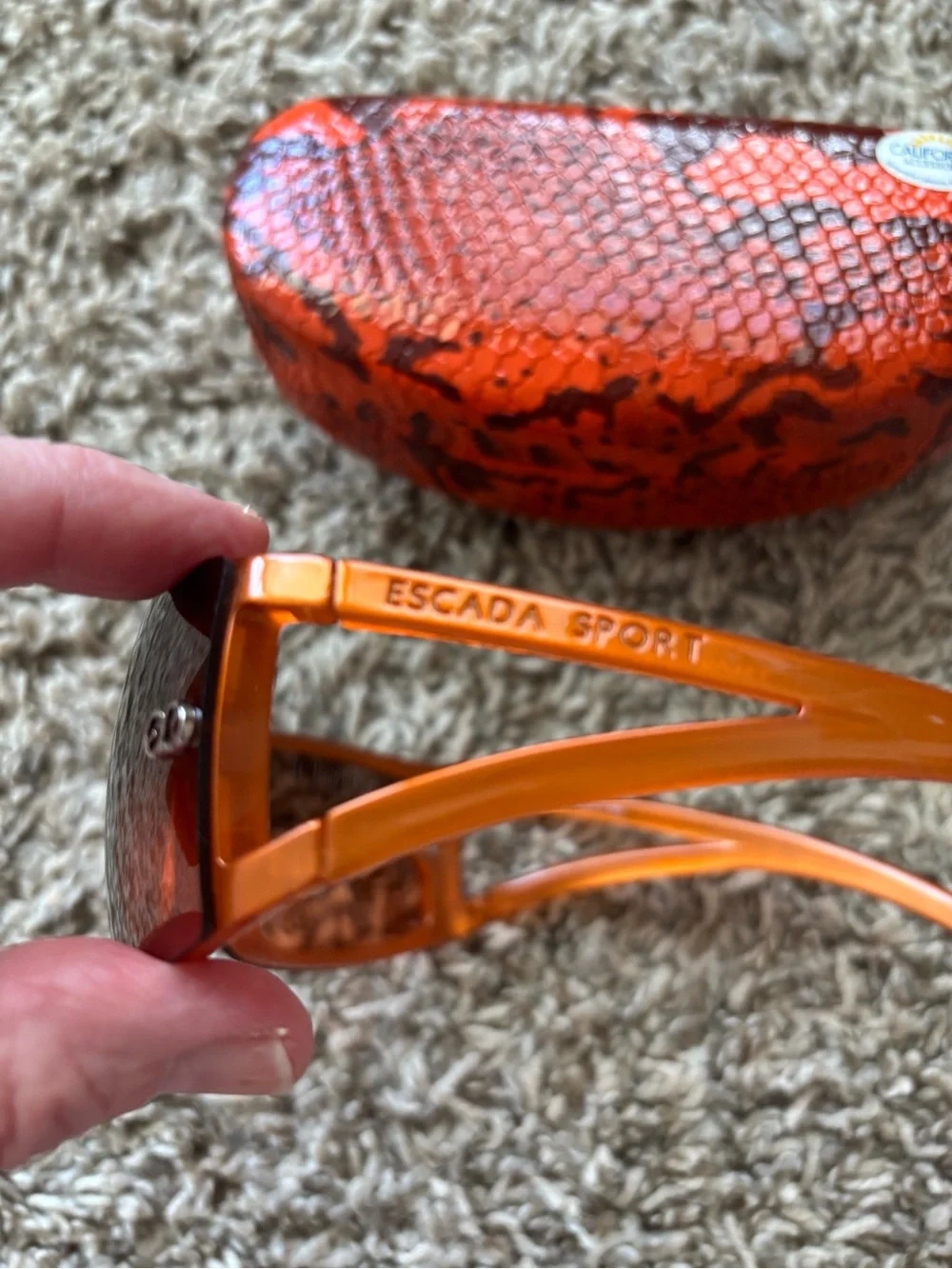 Escada Orange Tinted Shield Sunglasses with Matching Case fall Halloween mint